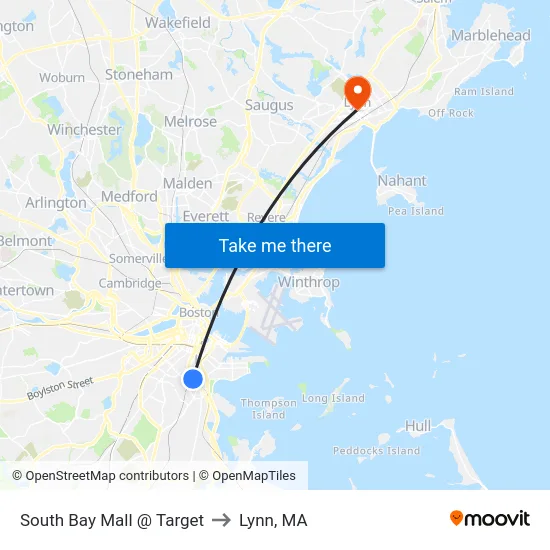South Bay Mall @ Target to Lynn, MA map
