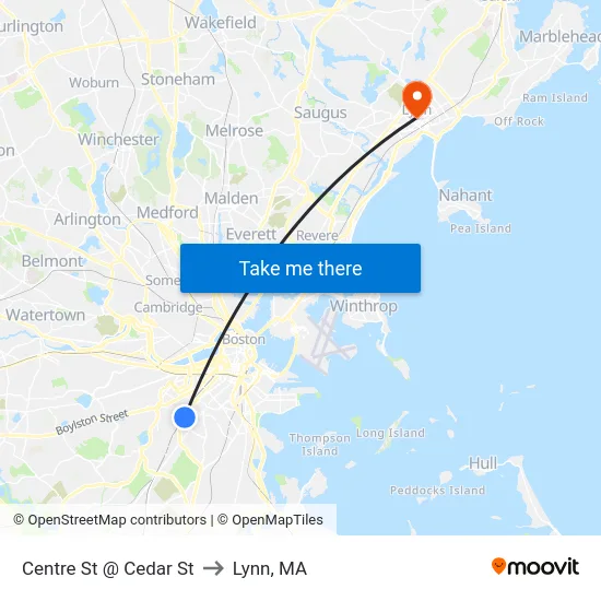Centre St @ Cedar St to Lynn, MA map