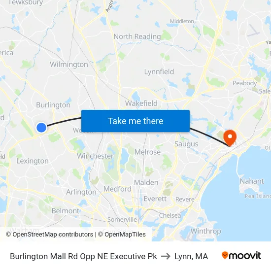 Burlington Mall Rd Opp NE Executive Pk to Lynn, MA map