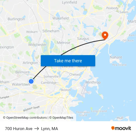 700 Huron Ave to Lynn, MA map