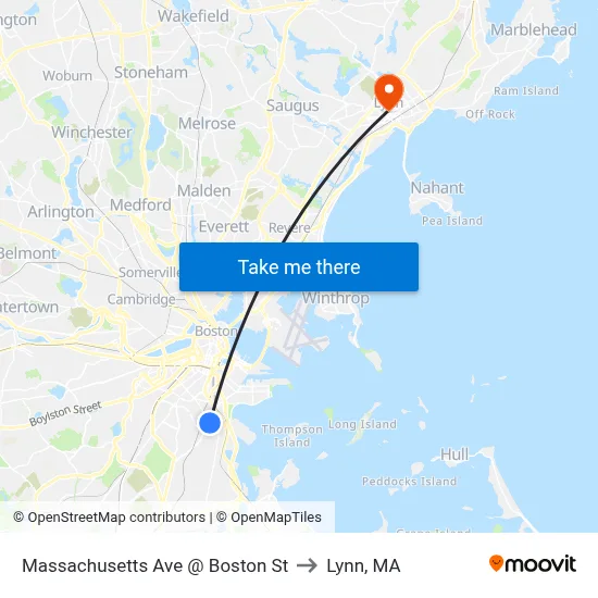 Massachusetts Ave @ Boston St to Lynn, MA map