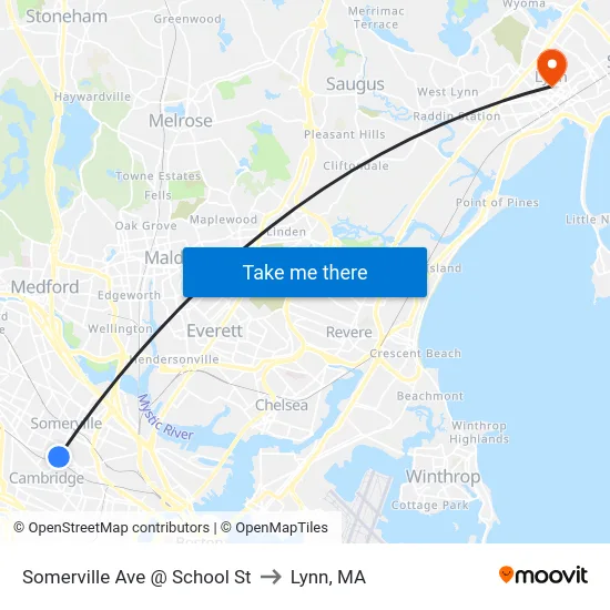 Somerville Ave @ School St to Lynn, MA map