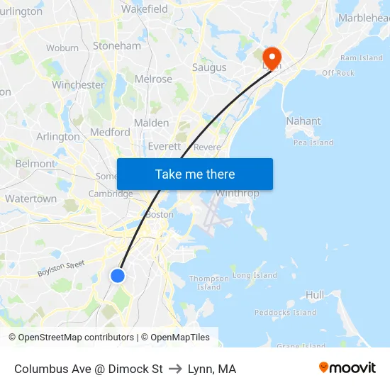Columbus Ave @ Dimock St to Lynn, MA map