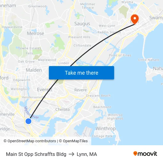 Main St Opp Schraffts Bldg to Lynn, MA map