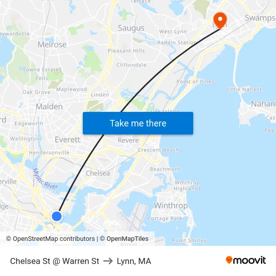 Chelsea St @ Warren St to Lynn, MA map