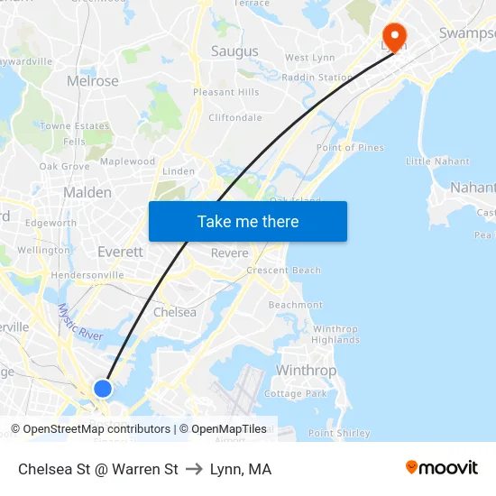Chelsea St @ Warren St to Lynn, MA map