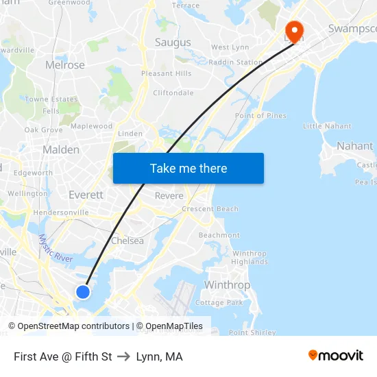 First Ave @ Fifth St to Lynn, MA map