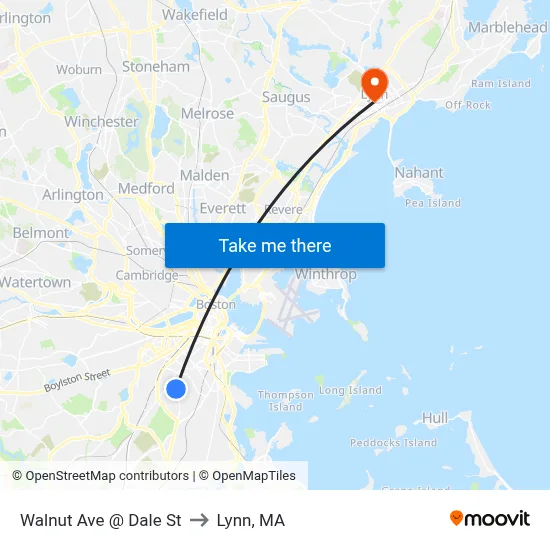 Walnut Ave @ Dale St to Lynn, MA map