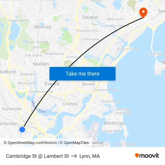 Cambridge St @ Lambert St to Lynn, MA map
