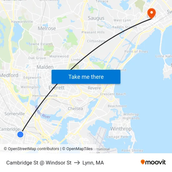 Cambridge St @ Windsor St to Lynn, MA map