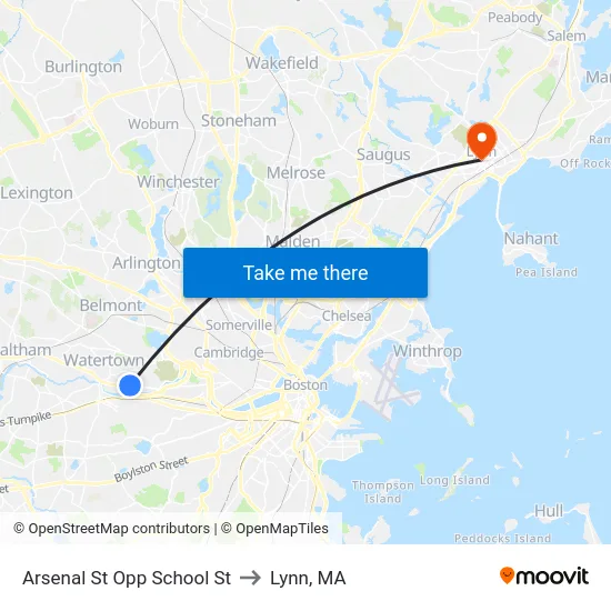 Arsenal St Opp School St to Lynn, MA map