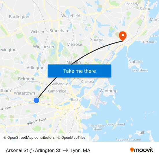 Arsenal St @ Arlington St to Lynn, MA map