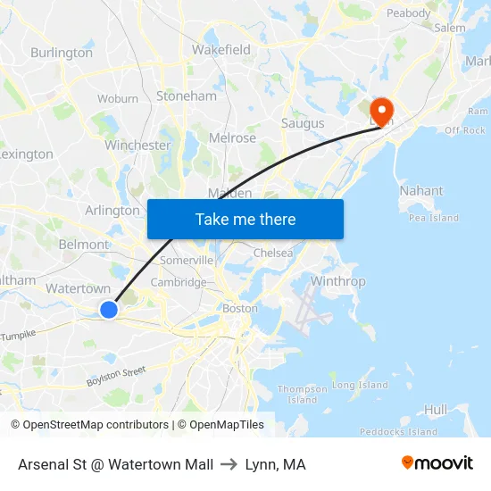 Arsenal St @ Watertown Mall to Lynn, MA map