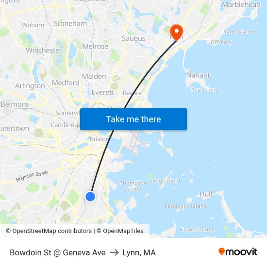 Bowdoin St @ Geneva Ave to Lynn, MA map