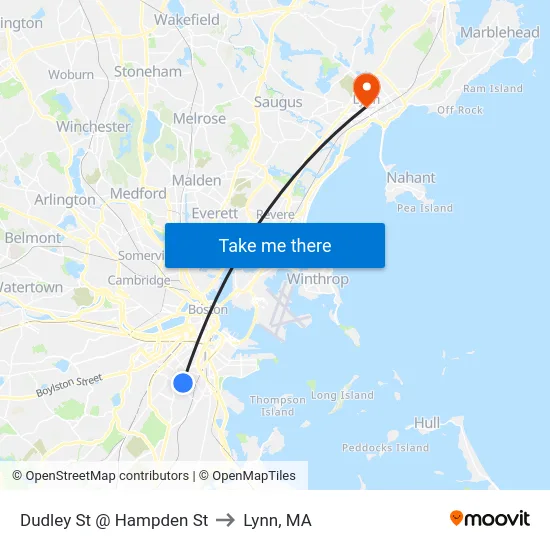 Dudley St @ Hampden St to Lynn, MA map