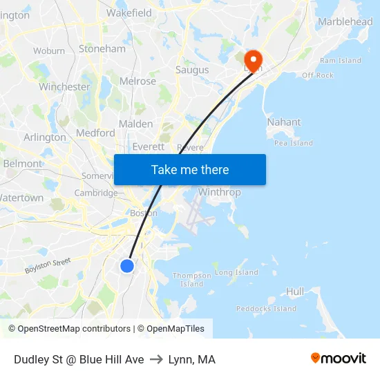 Dudley St @ Blue Hill Ave to Lynn, MA map