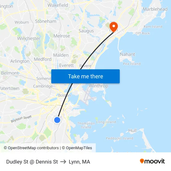 Dudley St @ Dennis St to Lynn, MA map