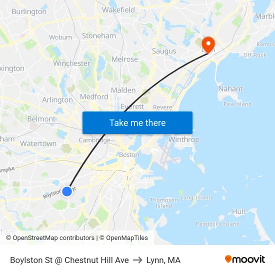 Boylston St @ Chestnut Hill Ave to Lynn, MA map