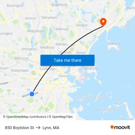 850 Boylston St to Lynn, MA map