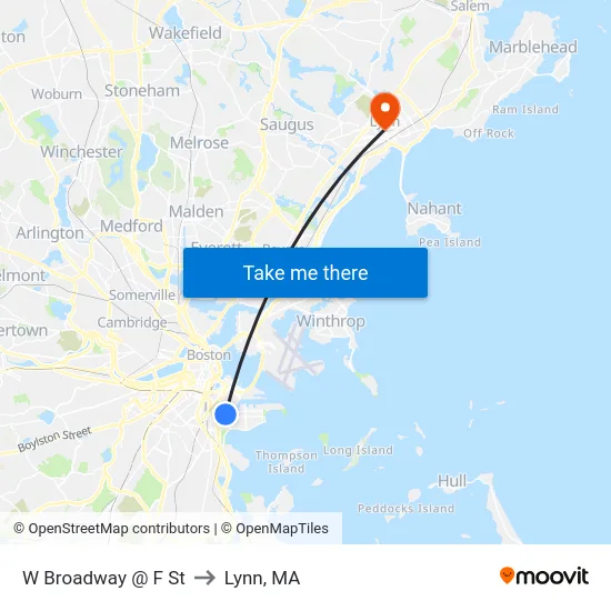 W Broadway @ F St to Lynn, MA map