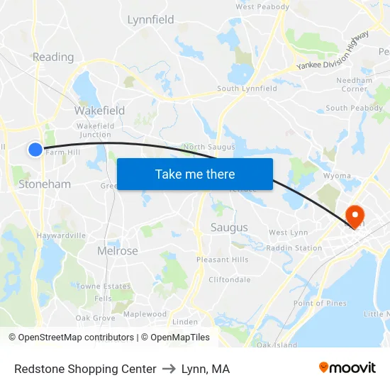 Redstone Shopping Center to Lynn, MA map