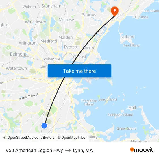 950 American Legion Hwy to Lynn, MA map