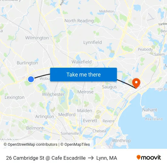 26 Cambridge St @ Cafe Escadrille to Lynn, MA map