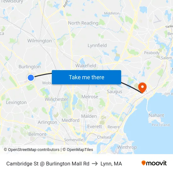Cambridge St @ Burlington Mall Rd to Lynn, MA map