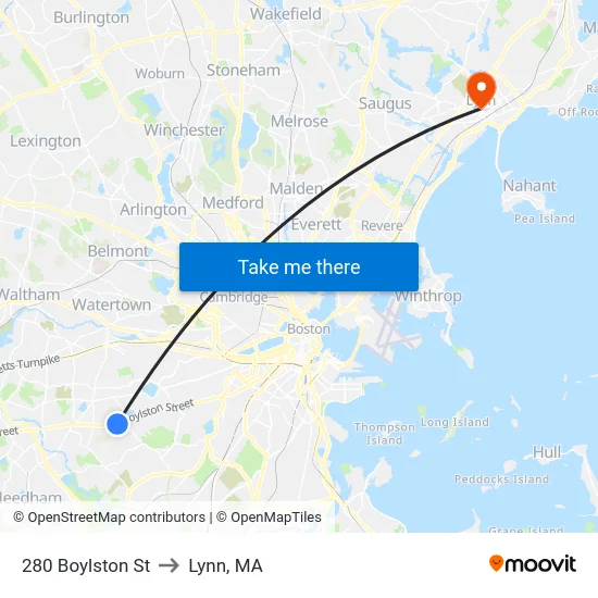 280 Boylston St to Lynn, MA map