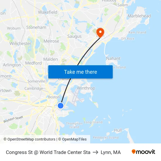 Congress St @ World Trade Center Sta to Lynn, MA map