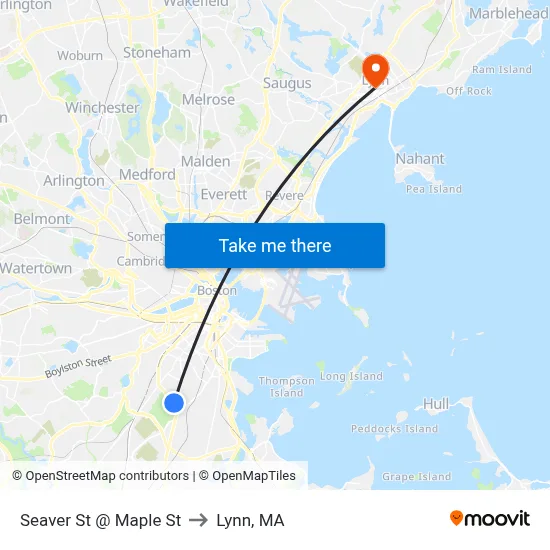 Seaver St @ Maple St to Lynn, MA map