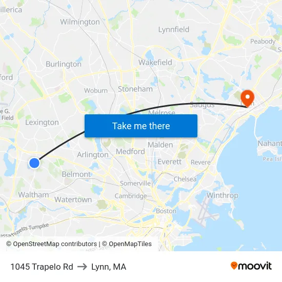 1045 Trapelo Rd to Lynn, MA map