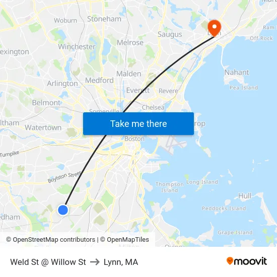 Weld St @ Willow St to Lynn, MA map