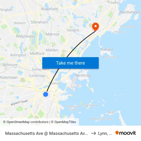 Massachusetts Ave @ Massachusetts Ave Station to Lynn, MA map