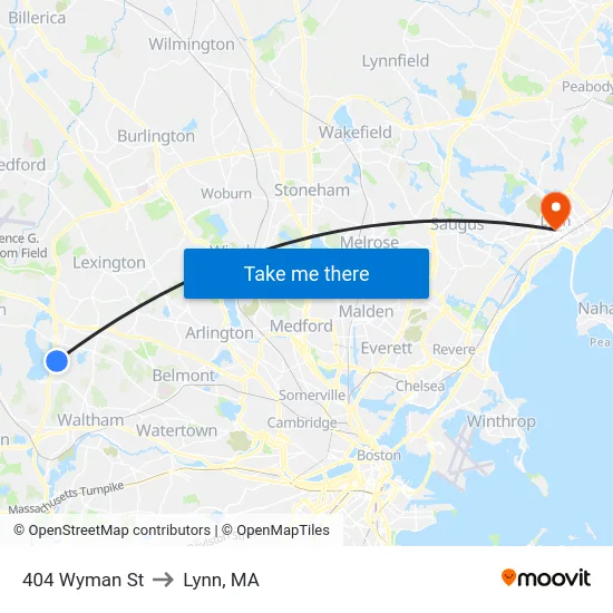404 Wyman St to Lynn, MA map