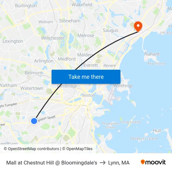 Mall at Chestnut Hill @ Bloomingdale's to Lynn, MA map