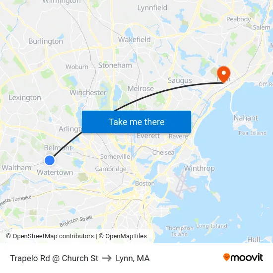 Trapelo Rd @ Church St to Lynn, MA map