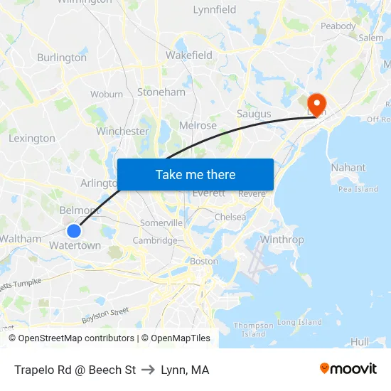 Trapelo Rd @ Beech St to Lynn, MA map
