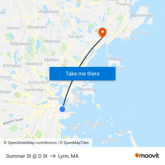 Summer St @ D St to Lynn, MA map
