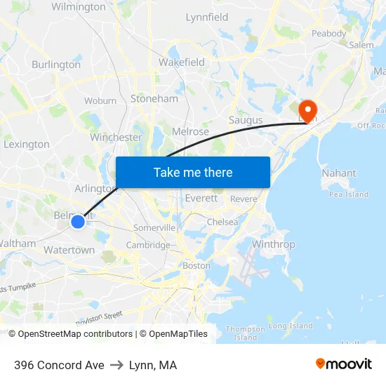 396 Concord Ave to Lynn, MA map