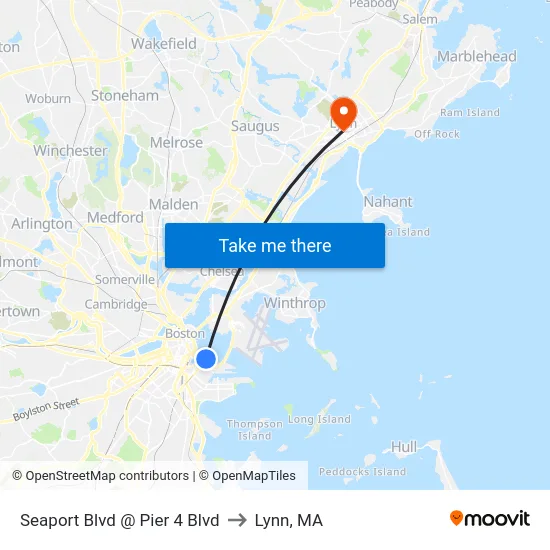 Seaport Blvd @ Pier 4 Blvd to Lynn, MA map