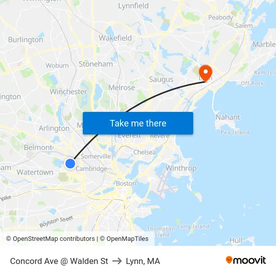 Concord Ave @ Walden St to Lynn, MA map