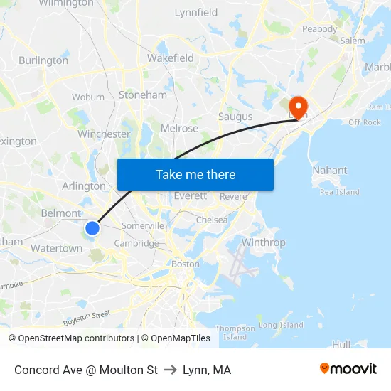 Concord Ave @ Moulton St to Lynn, MA map