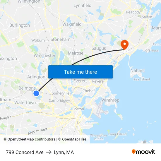 799 Concord Ave to Lynn, MA map