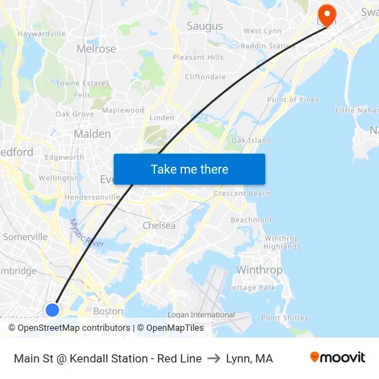 Main St @ Kendall Station - Red Line to Lynn, MA map