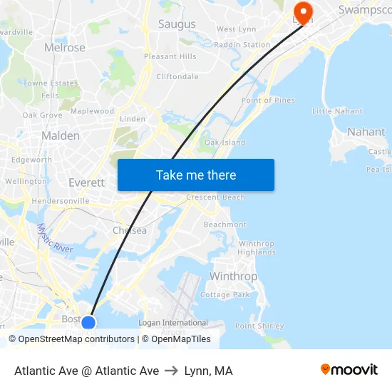 Atlantic Ave @ Atlantic Ave to Lynn, MA map
