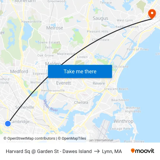 Harvard Sq @ Garden St - Dawes Island to Lynn, MA map