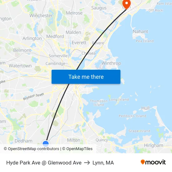 Hyde Park Ave @ Glenwood Ave to Lynn, MA map