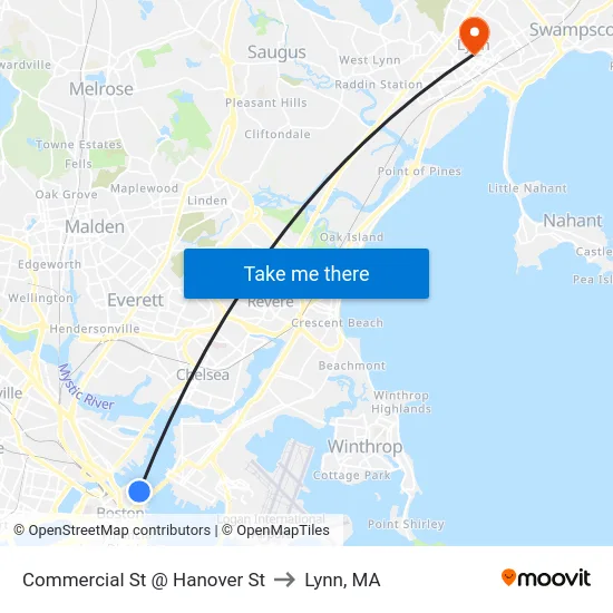 Commercial St @ Hanover St to Lynn, MA map