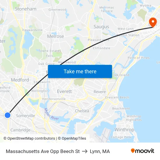 Massachusetts Ave Opp Beech St to Lynn, MA map